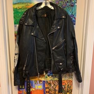 Vintage genuine leather studded motorcycle jacket